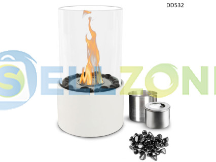 Διακοσμητικό στρογγυλό τζάκι βιοαιθανόλης σε λευκό χρώμα με μαύρες πέτρες – DD532/6